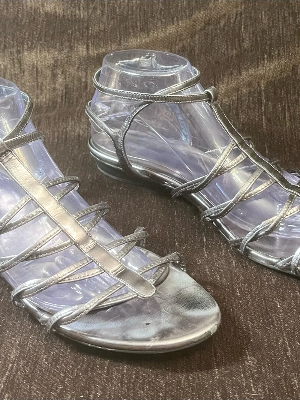 Stuart Weitzman Women's Strappy Metallic Silver Sandals Slides
